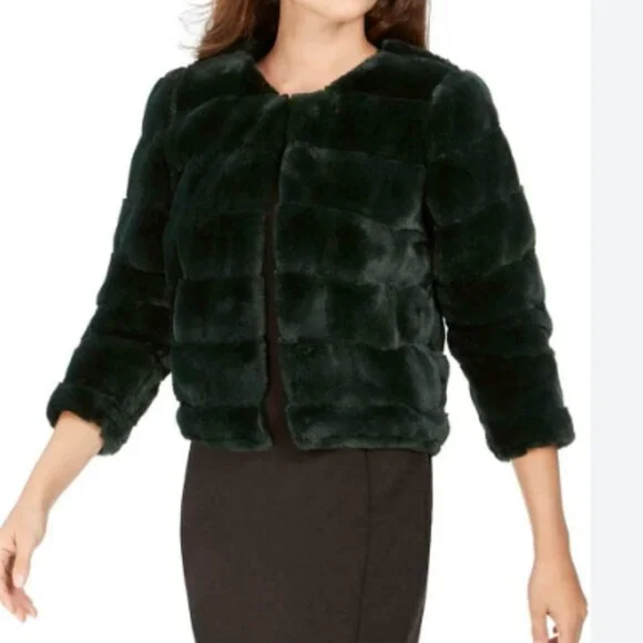 NWT Calvin Klein Cropped Faux Fur Jacket – Emerald Green – Size S - Picture 3 of 7
